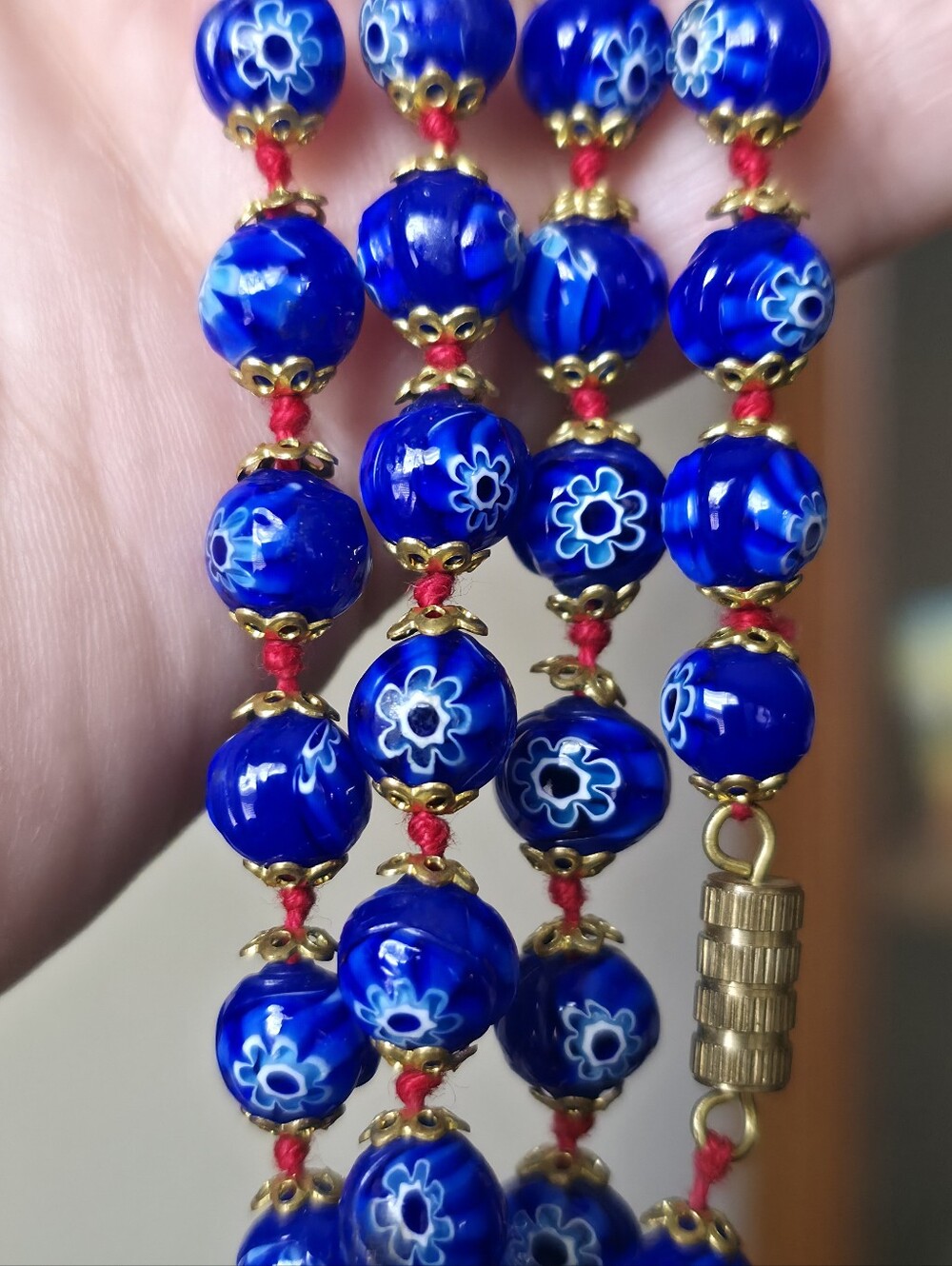 Vintage Murano Necklace Millefiori Blue White Glass Beads - Picture 7 of 9